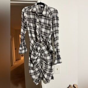 Vici Black and White Plaid Long Sleeve Dress
